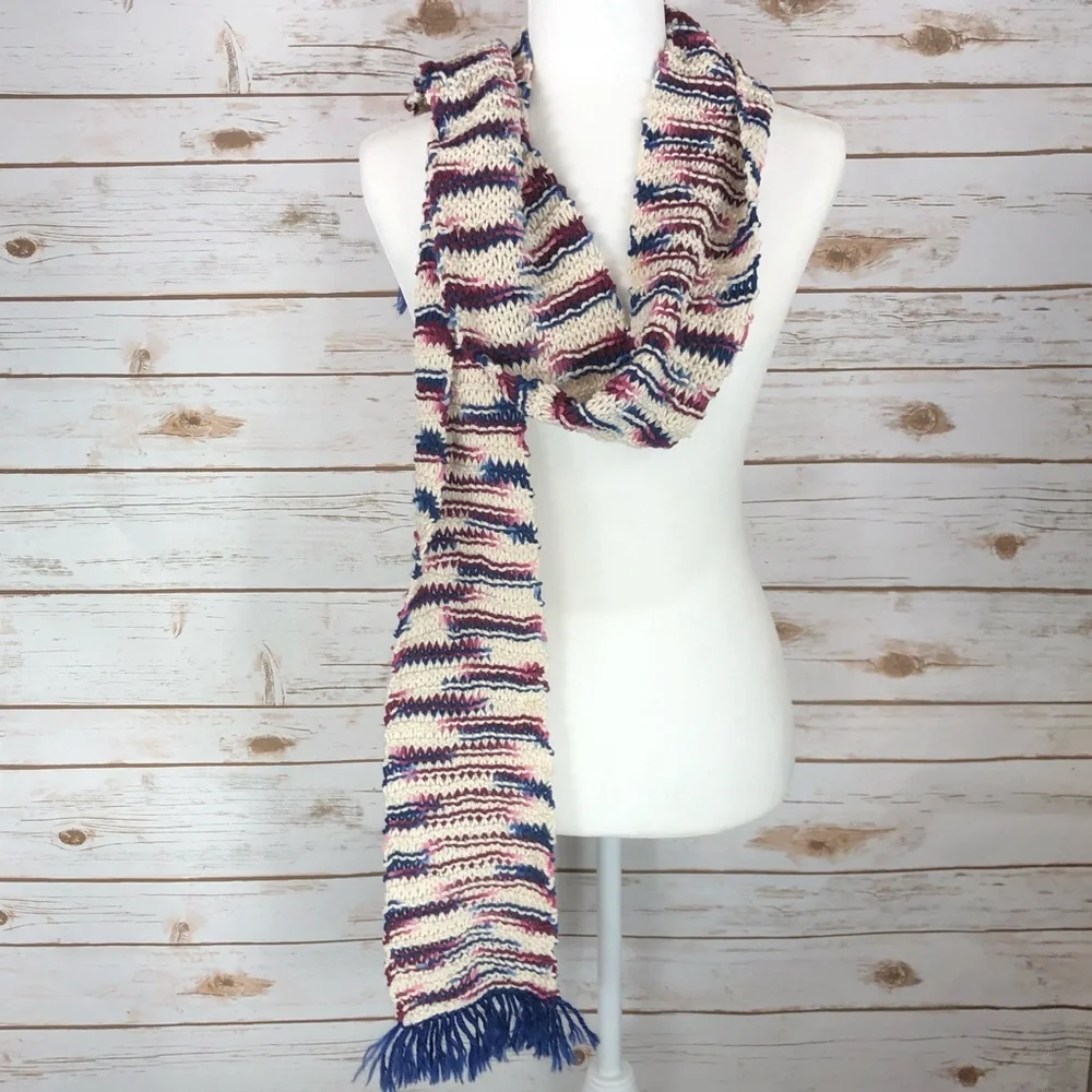 Handmade Striped Navy Blue and Ivory Scarf
